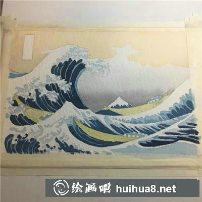 神奈川沖浪里浪水彩
