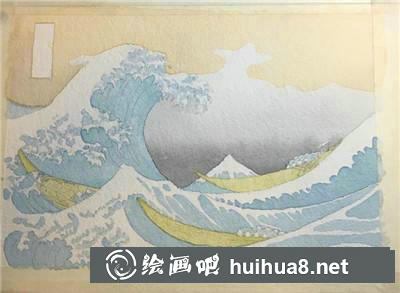 神奈川沖浪里浪水彩