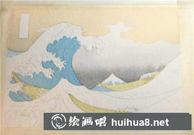 神奈川沖浪里浪水彩
