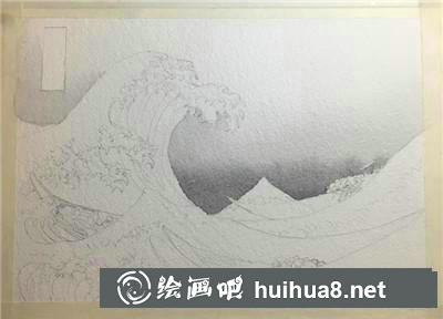 神奈川沖浪里浪水彩