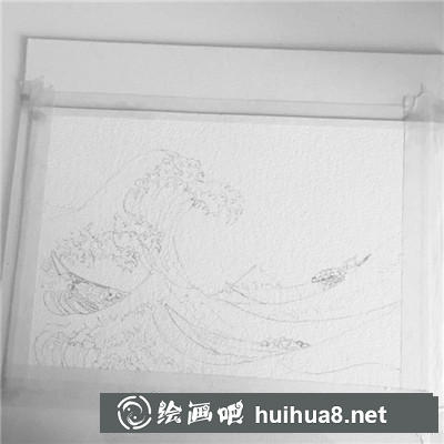 神奈川沖浪里浪水彩
