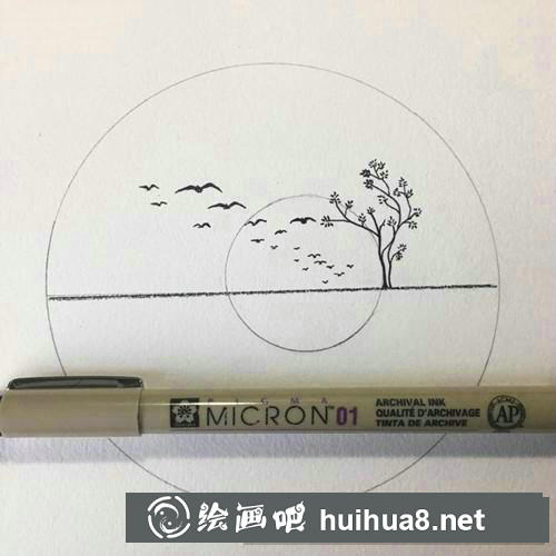 暮色彩鉛畫