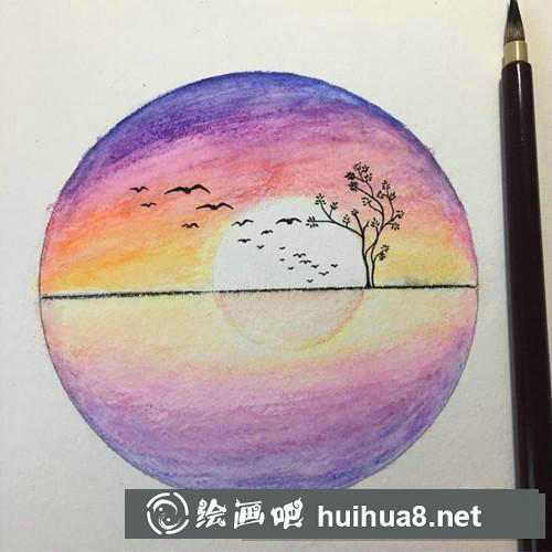 暮色彩鉛畫