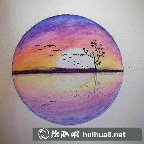 暮色彩鉛畫