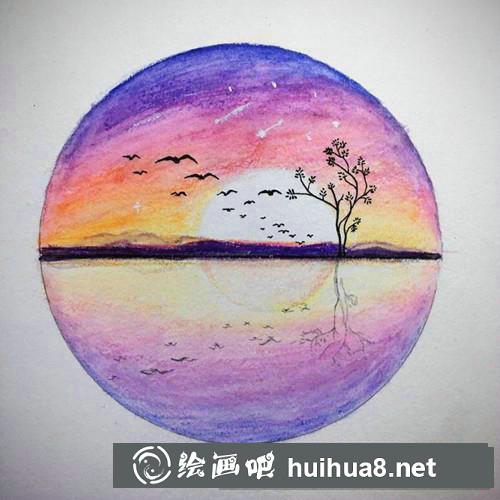 暮色彩鉛畫