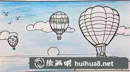 熱氣球彩鉛畫