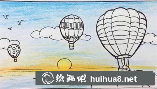熱氣球彩鉛畫
