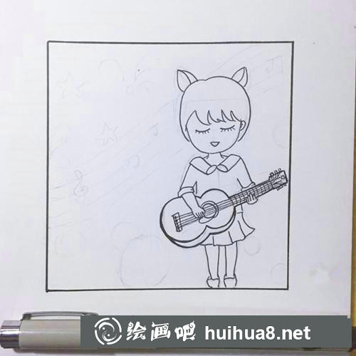吉他少女簡(jiǎn)筆畫
