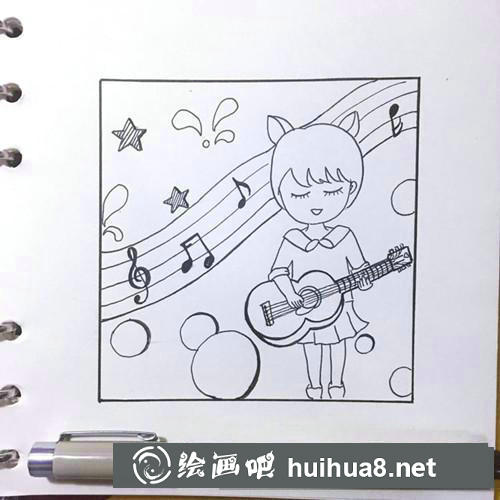 吉他少女簡(jiǎn)筆畫