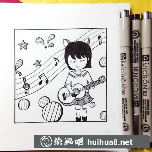 吉他少女簡(jiǎn)筆畫