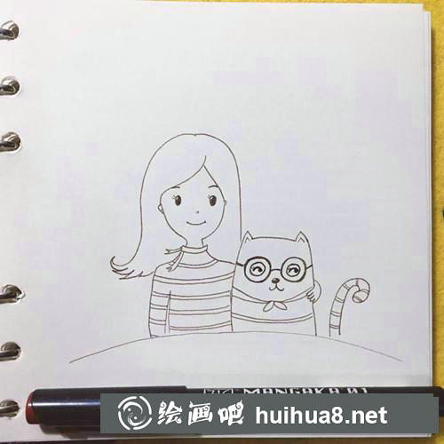女孩和狗狗插畫