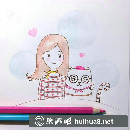女孩和狗狗插畫
