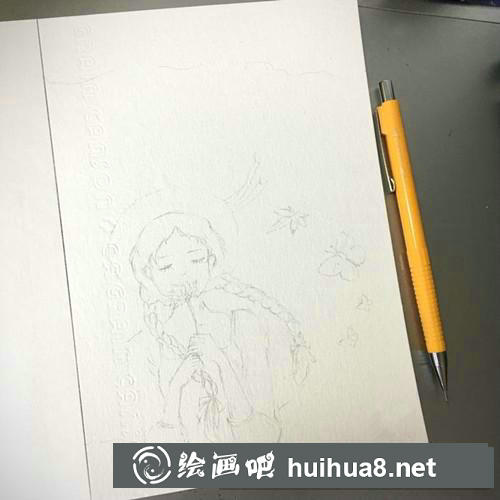 雙麻花辮女孩水彩畫