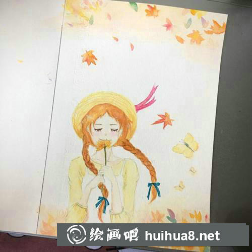 雙麻花辮女孩水彩畫
