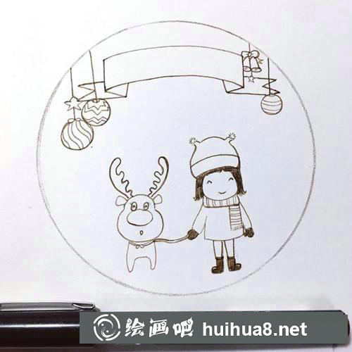 女孩與麋鹿彩鉛畫