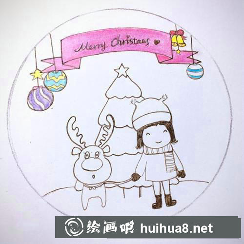 女孩與麋鹿彩鉛畫