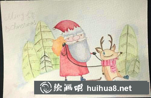 圣誕老人水彩畫