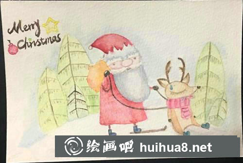 圣誕老人水彩畫
