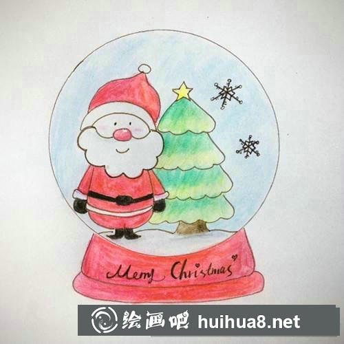 圣誕版水晶球音樂盒簡筆畫