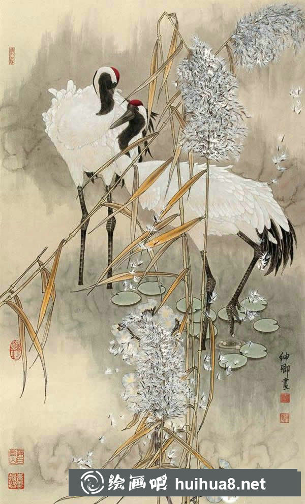 仙鶴工筆畫作品二
