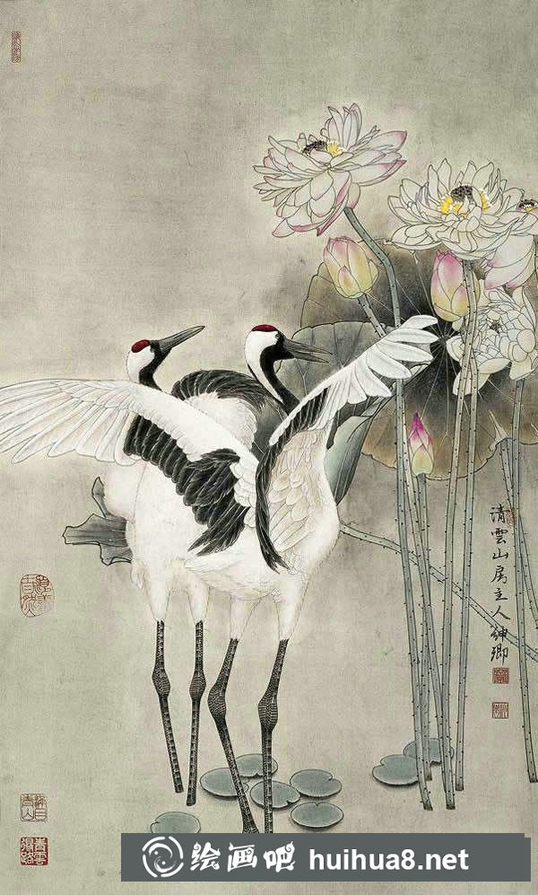 仙鶴工筆畫作品三