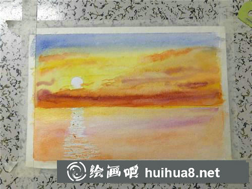 夕陽水彩畫