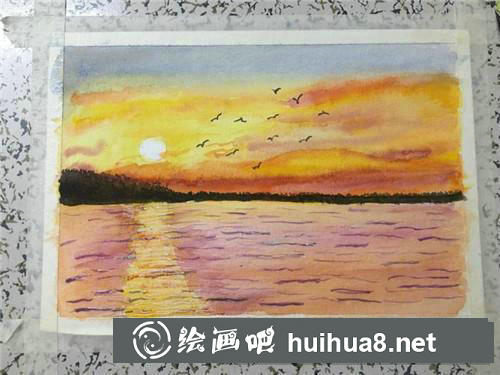 夕陽水彩畫