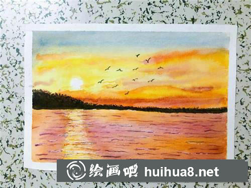 夕陽水彩畫