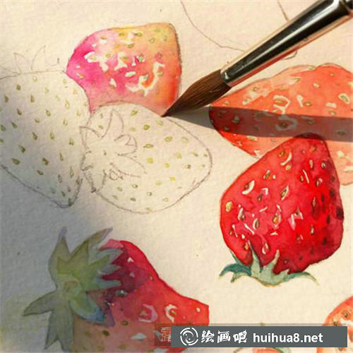 若干草莓水彩畫(huà)