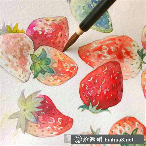 若干草莓水彩畫(huà)