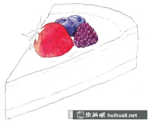 水彩畫草莓布朗尼蛋糕
