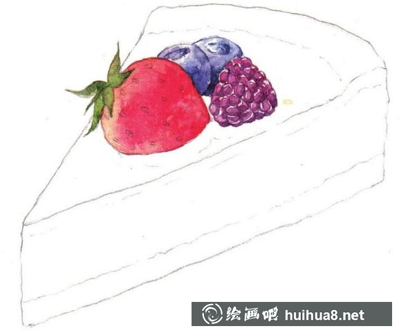 水彩畫草莓布朗尼蛋糕