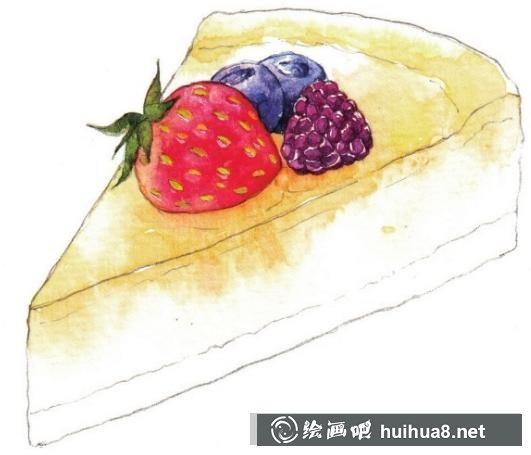 水彩畫草莓布朗尼蛋糕