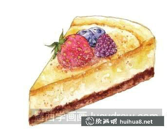 水彩畫草莓布朗尼蛋糕