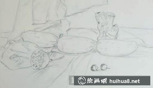 蓮藕與燭臺(tái)的背景繪制