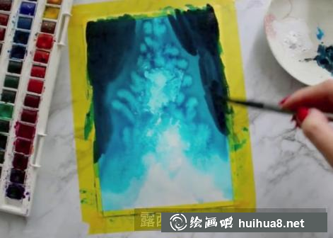 水彩畫星空下的城市