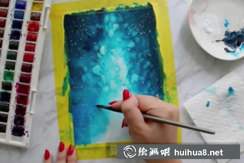 水彩畫星空下的城市