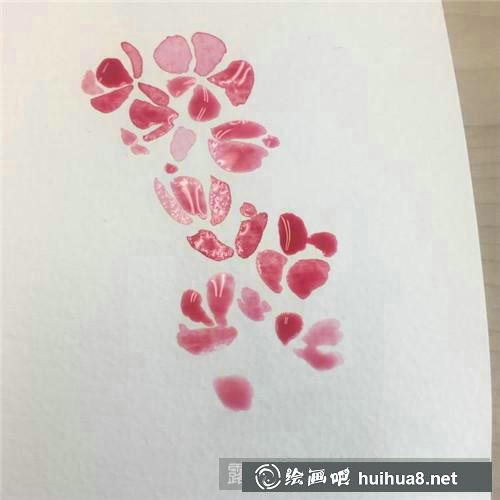 桃花朵朵水彩畫