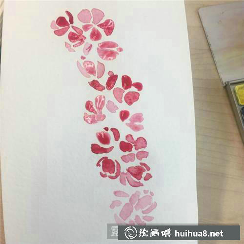 桃花朵朵水彩畫