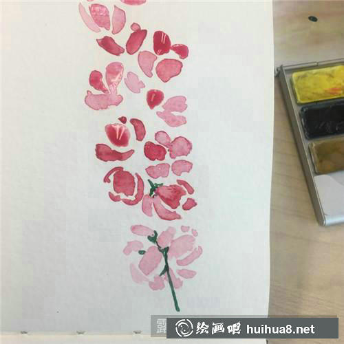 桃花朵朵水彩畫