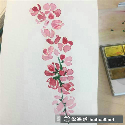 桃花朵朵水彩畫