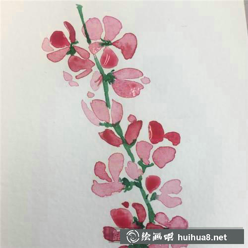 桃花朵朵水彩畫