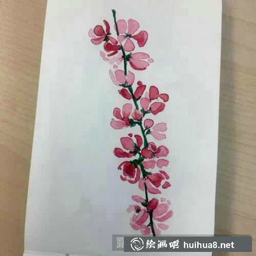 桃花朵朵水彩畫