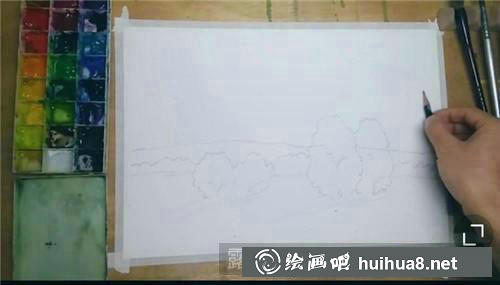 胡楊林水彩畫
