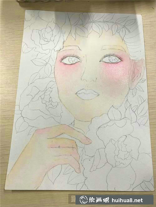 美人如花水彩畫