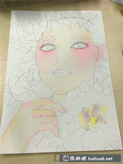 美人如花水彩畫