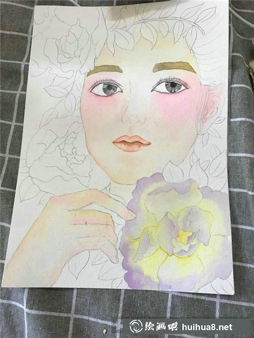 美人如花水彩畫