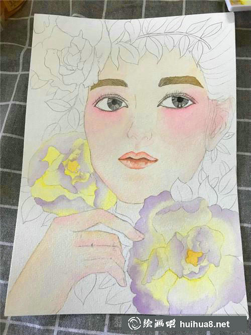 美人如花水彩畫