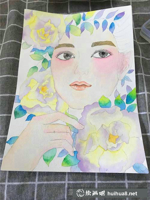 美人如花水彩畫