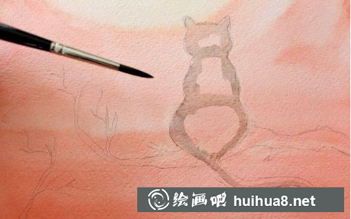 水彩畫黑貓